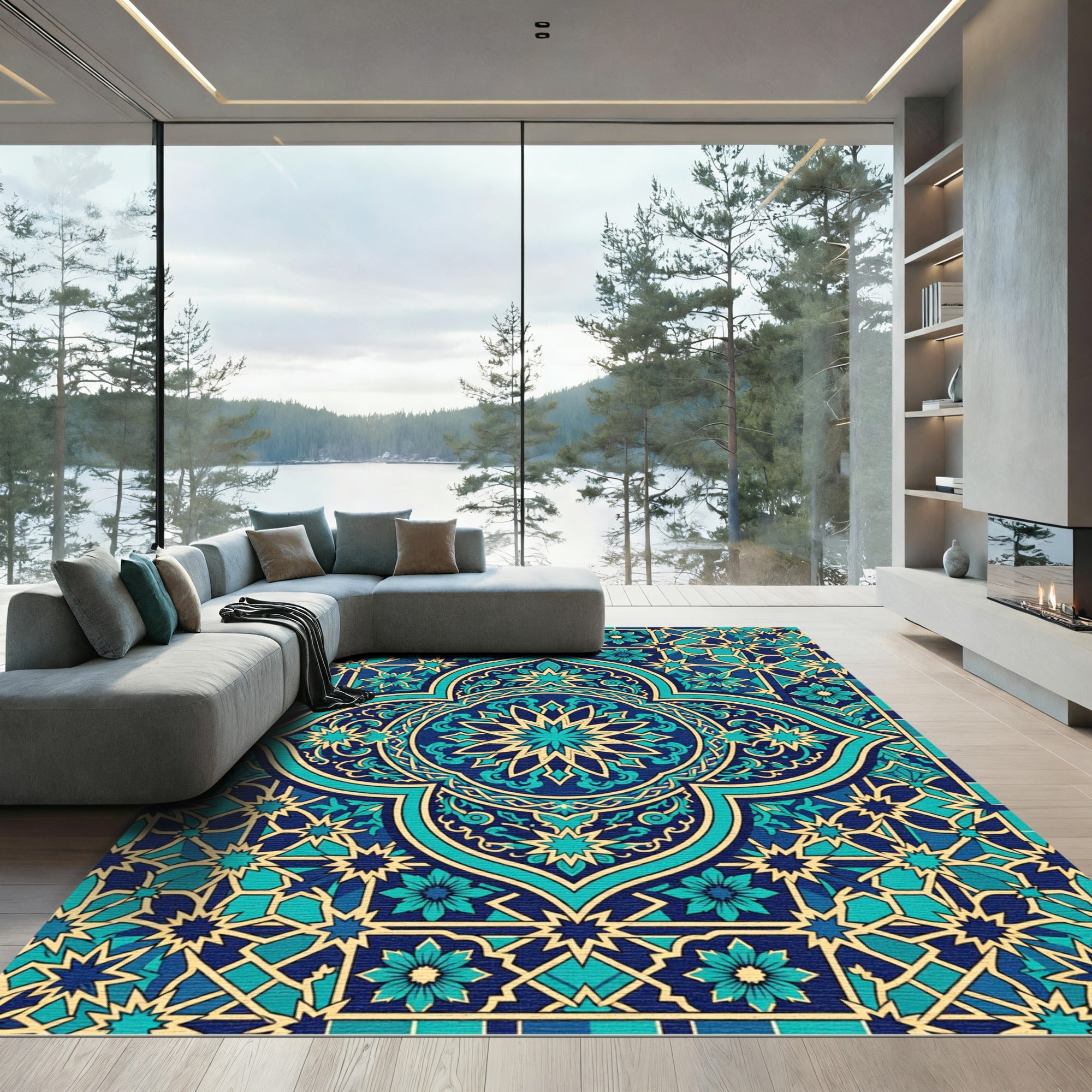 Deep Teal Gold Central Star Medallion Rug