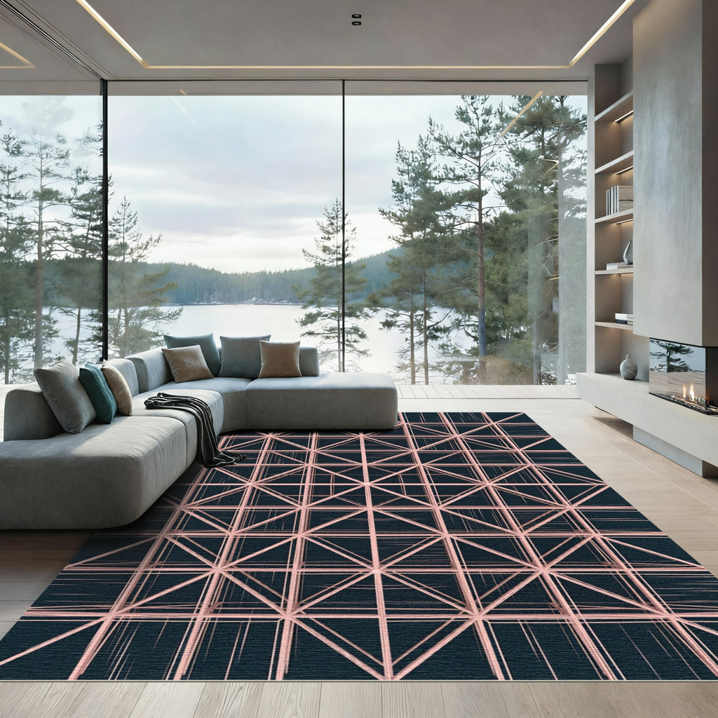 Petal Pink Geometric Lattice Rug