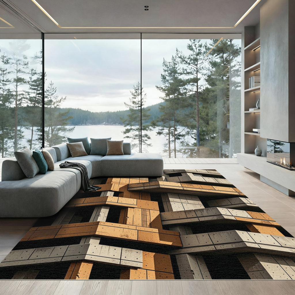 Modern Concrete Brutalist Block Rug