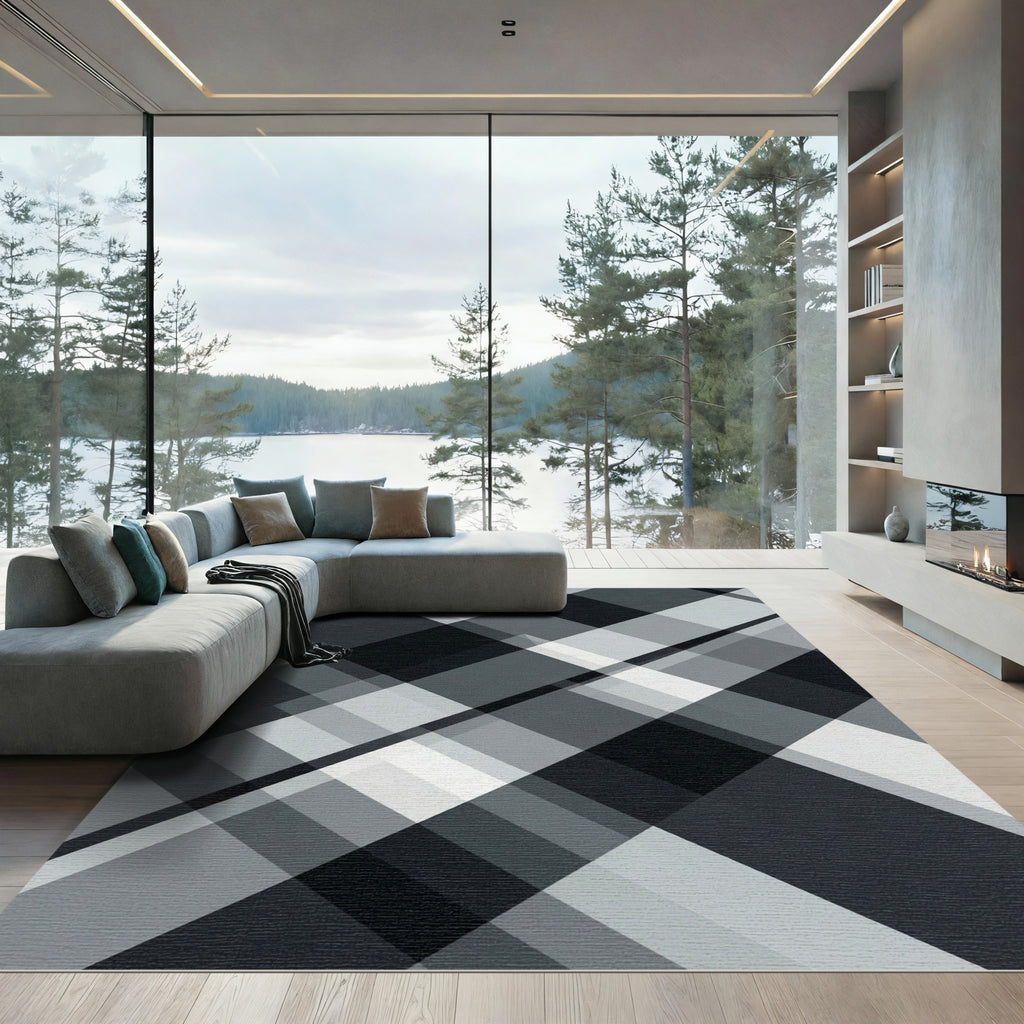 Monochromatic Geometric Diagonal Plaid Rug