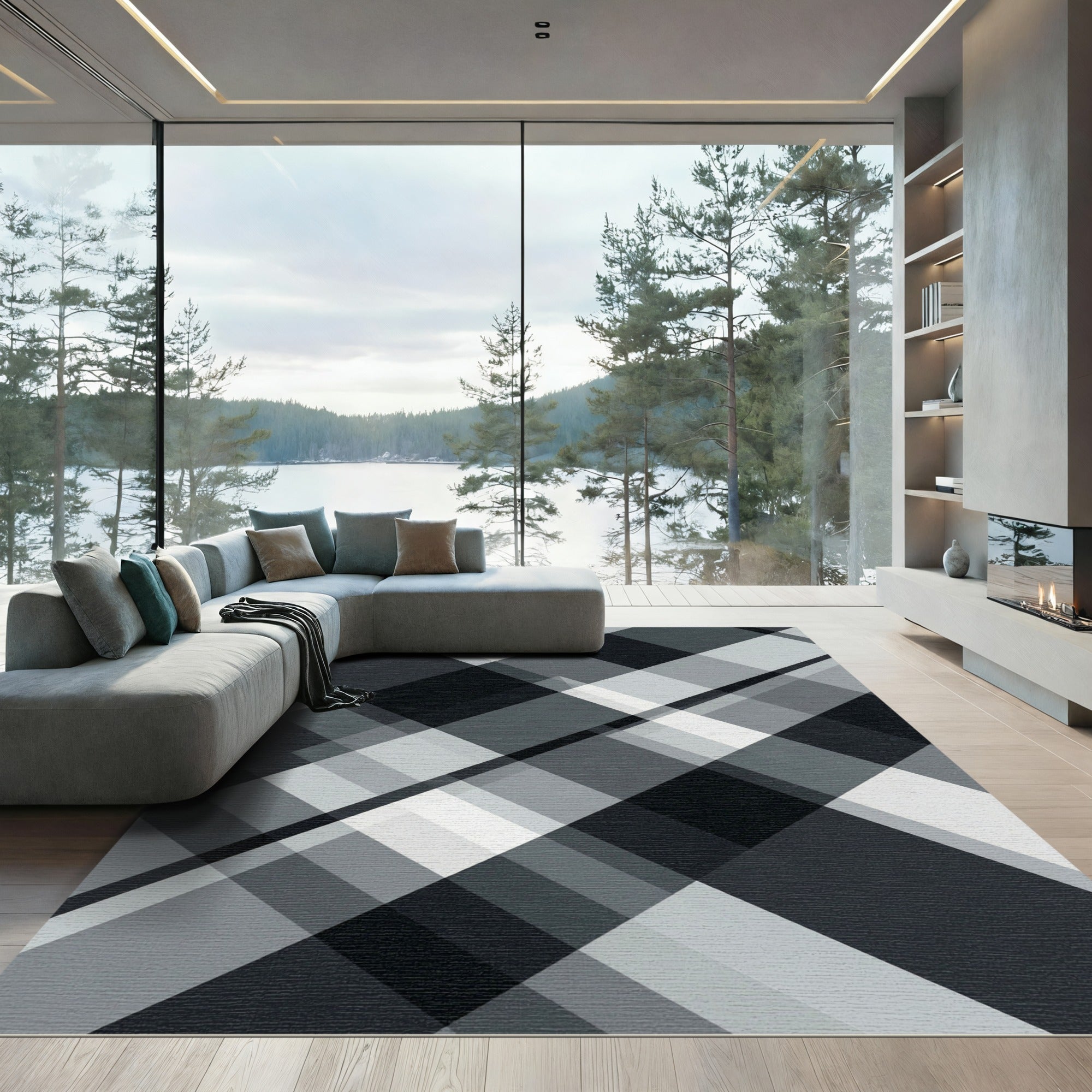 Monochromatic Geometric Diagonal Plaid Rug