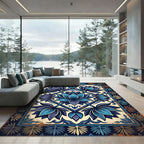 Deep Blue Lotus Mandala Rug