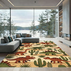 Whimsical Desert Dinosaur Earthy Tones Rug