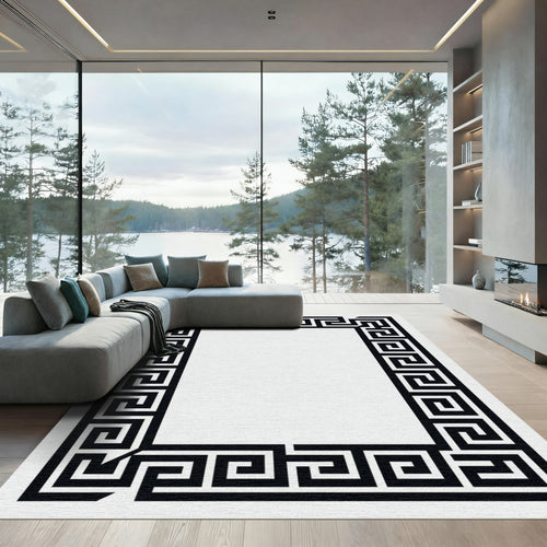 Black White Maze Border Rug