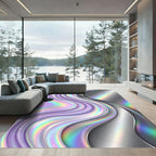 Iridescent Lavender Liquid Wave Fluid Metal Rug