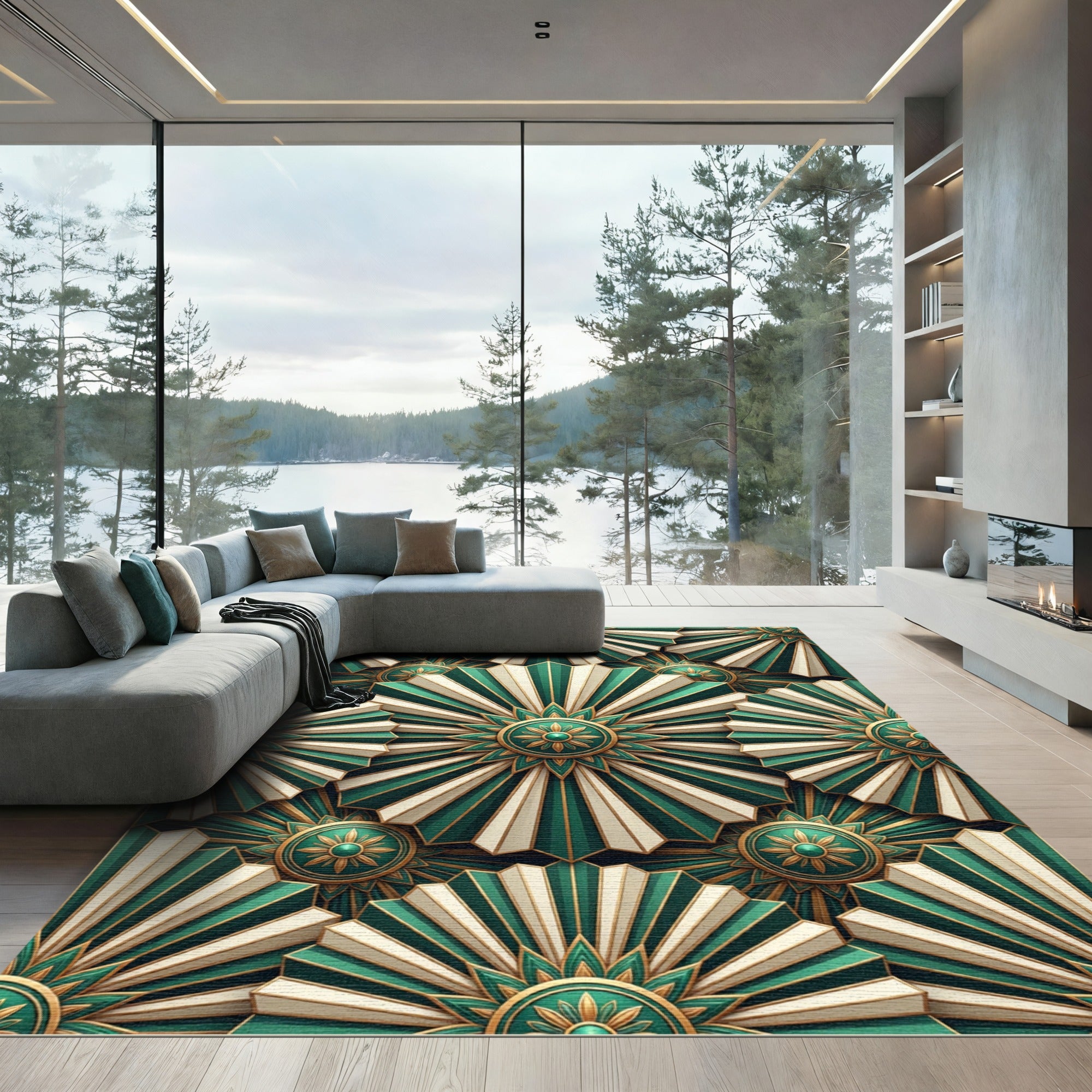 Emerald Green Sunburst Medallion Rug