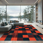 Modern Geometric Red and Black Plaid Rug