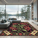 Elegant Deep Crimson Lily Scroll Art Rug