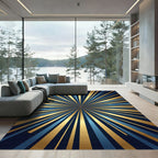 Radiant Golden Blue Sunburst Art Rug