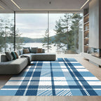 Distressed Blue and White Plaid Tartan Rug