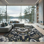 White Poppy Wheat Botanical Medallion Rug