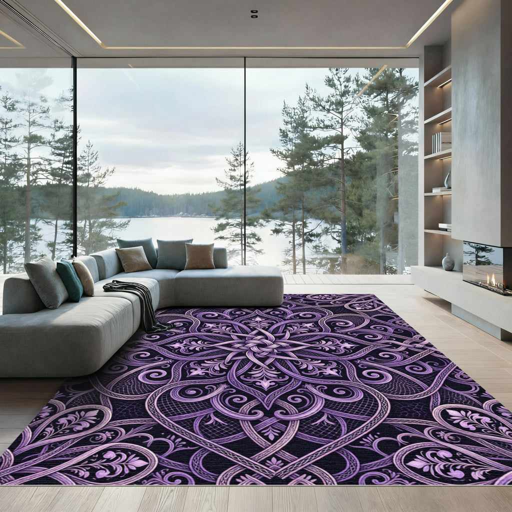 Ornate Lavender Filigree Interlace Medallion Rug