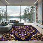 Royal Purple Golden Fleur-de-lis Damask Rug