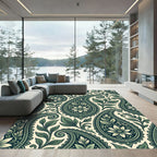 Elegant Forest Green Paisley Floral Rug