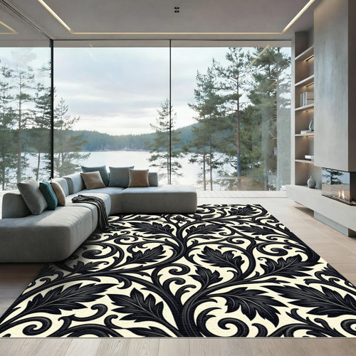 Black Ivory Botanical Scroll Rug