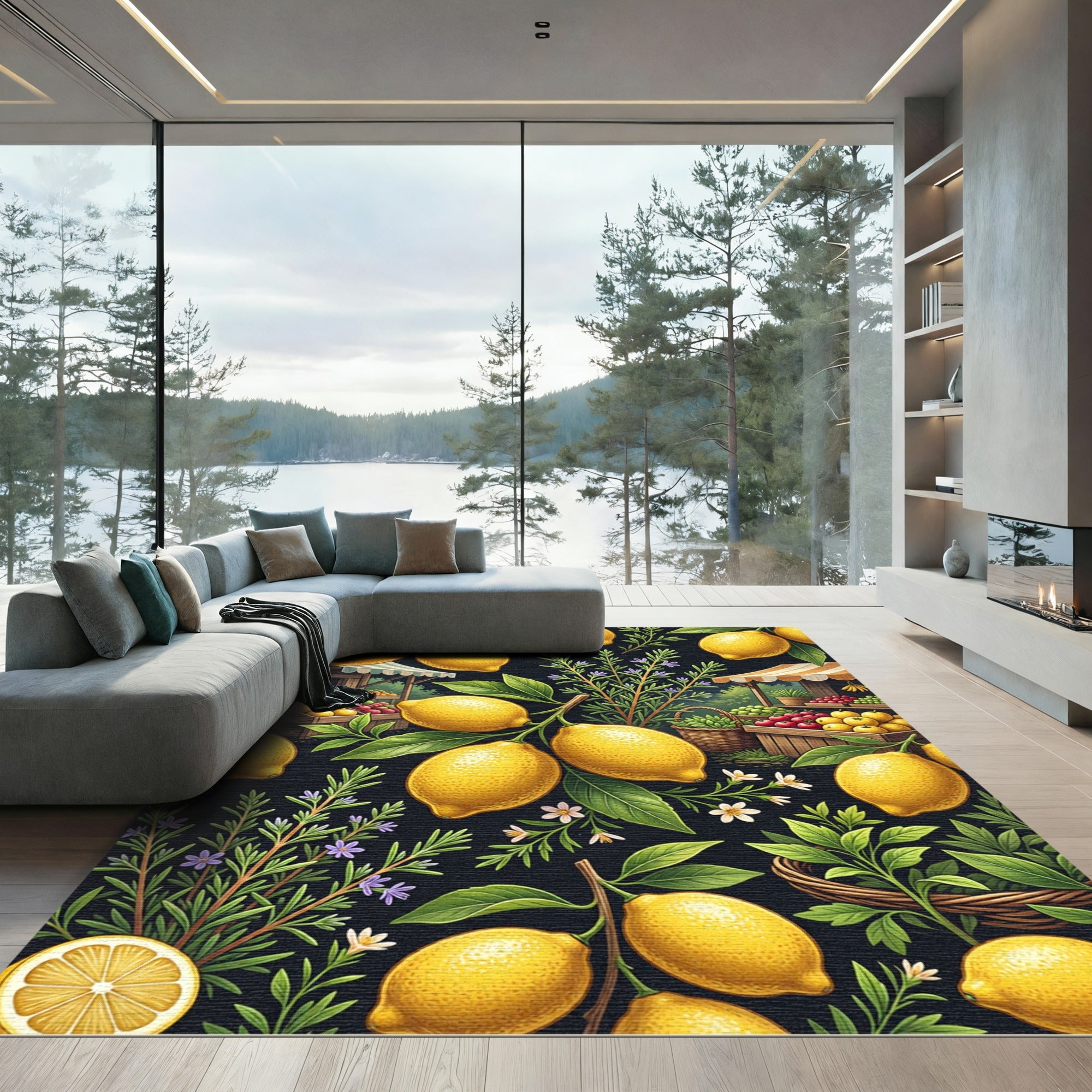 Vibrant Lemon Orchard Herb Garden Rug