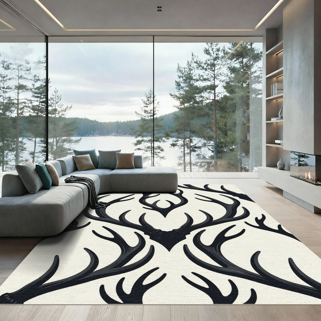 Monochrome Antler Damask Charcoal Cream Rug