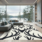 Monochrome Antler Damask Charcoal Cream Rug