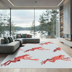 Playful Terracotta Frog Leap Illustration Rug