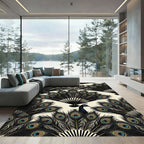 Elegant Black Peacock Feather Fan Rug