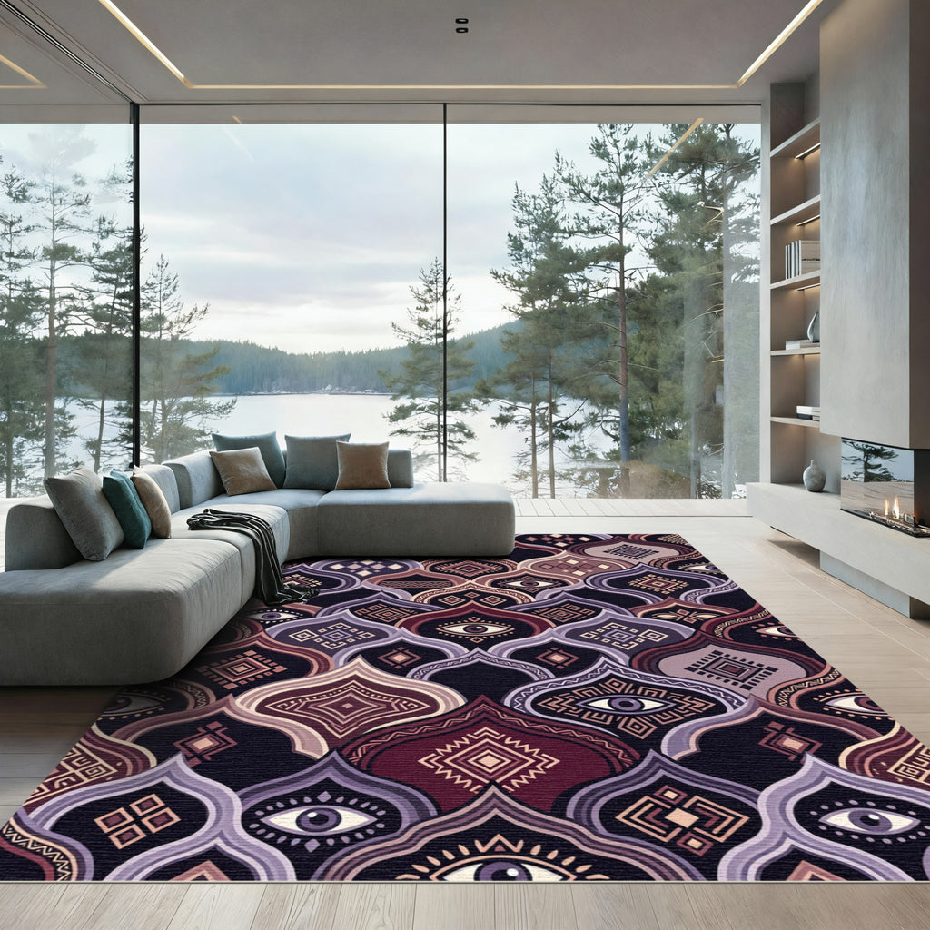 Crimson and Lavender Evil Eye Ogee Rug