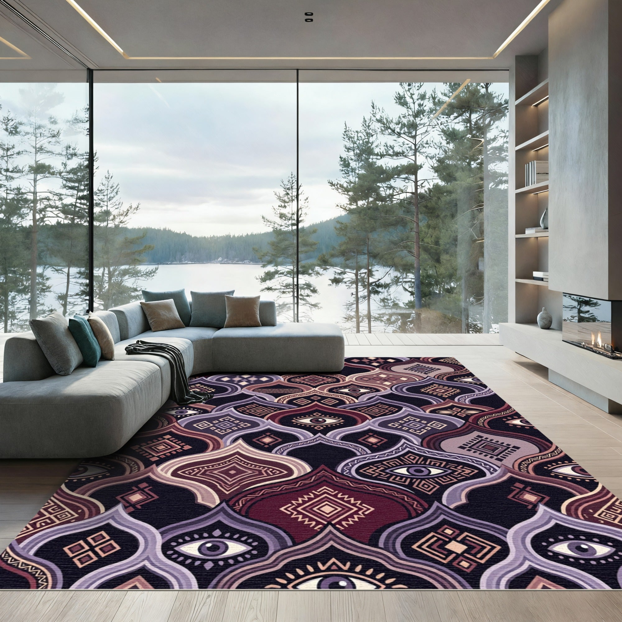 Crimson and Lavender Evil Eye Ogee Rug