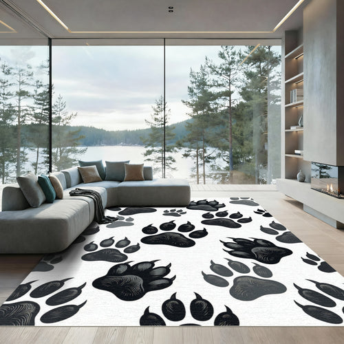 Black and Gray Animal Paw Tracks Rug