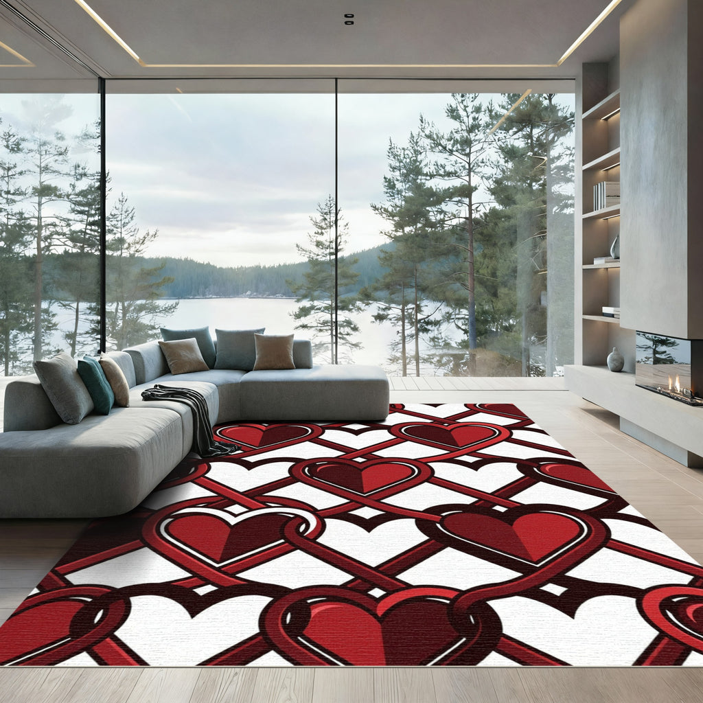 Interlocking Crimson Heart Lattice Rug