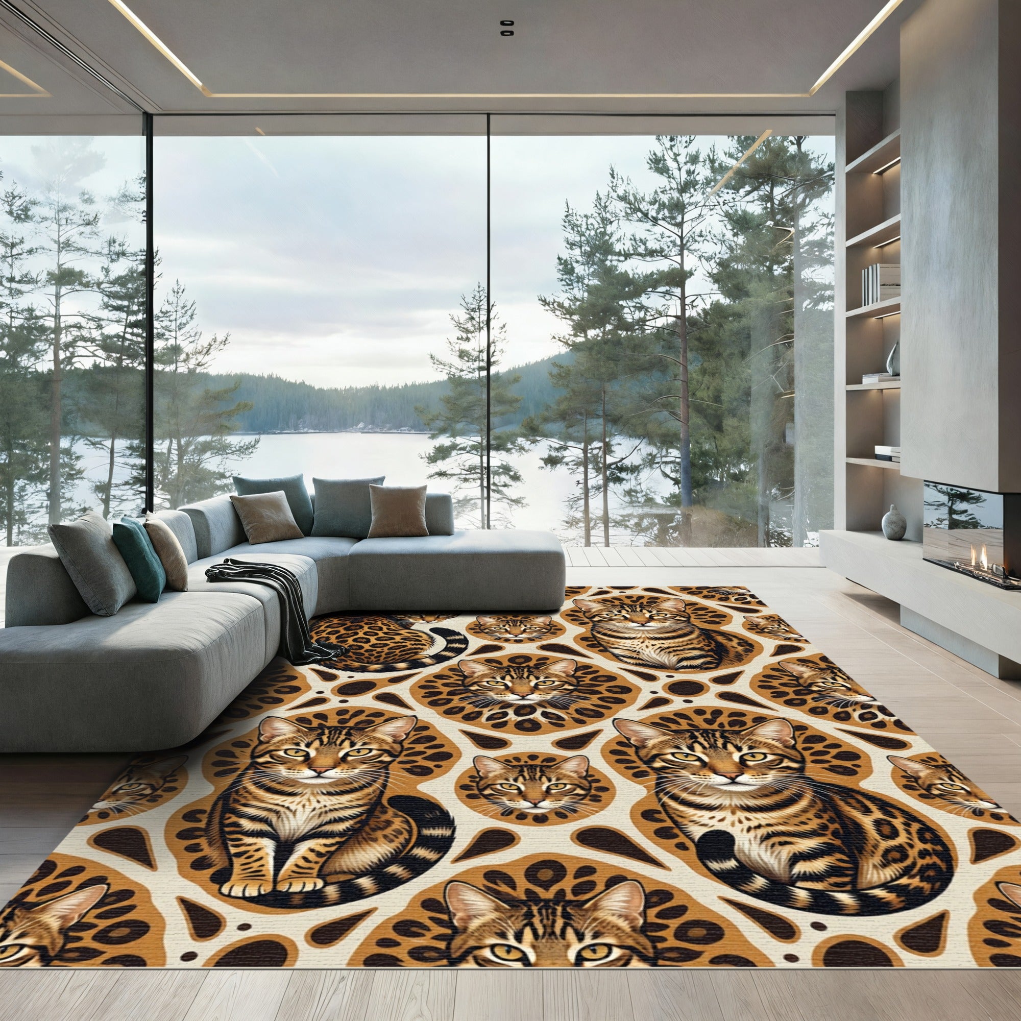 Sophisticated Bengal Cat Medallion Rug