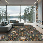 Ornate Gold Iris Filigree Floral Charcoal Rug