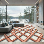 Copper Geometric Lattice Interwoven Lines Rug