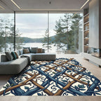 Blue Brown Twig Trellis Swirl Rug