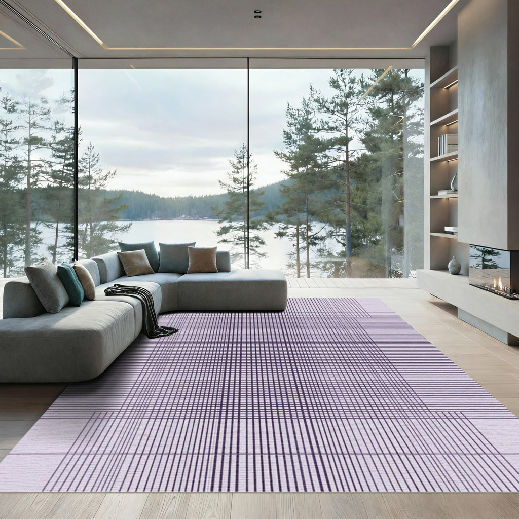 Modern Purple Geometric Grid Rug