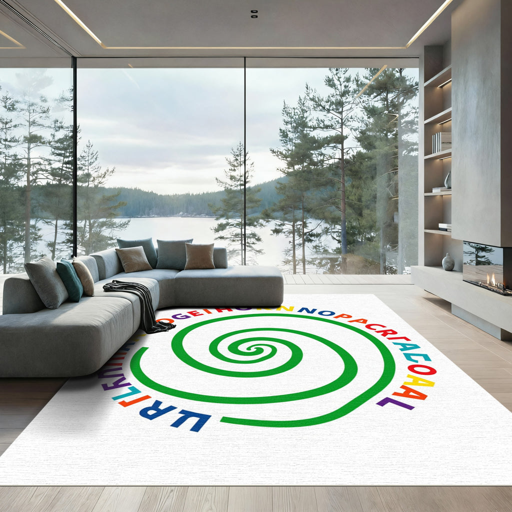 Circular Spiral Green Gradient Letters Rug