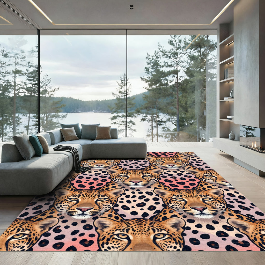 Blush and Golden Leopard Animal Face Rug