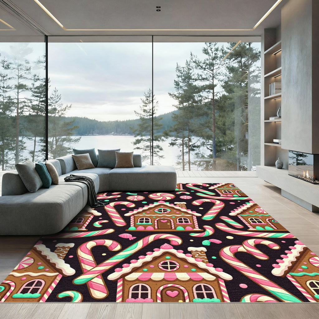 Gingerbread Houses Candy Cane Swirls Rug