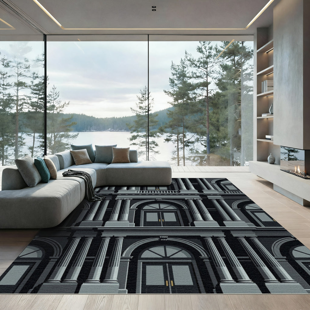 Monochromatic Neoclassical Architectural Repeats Rug