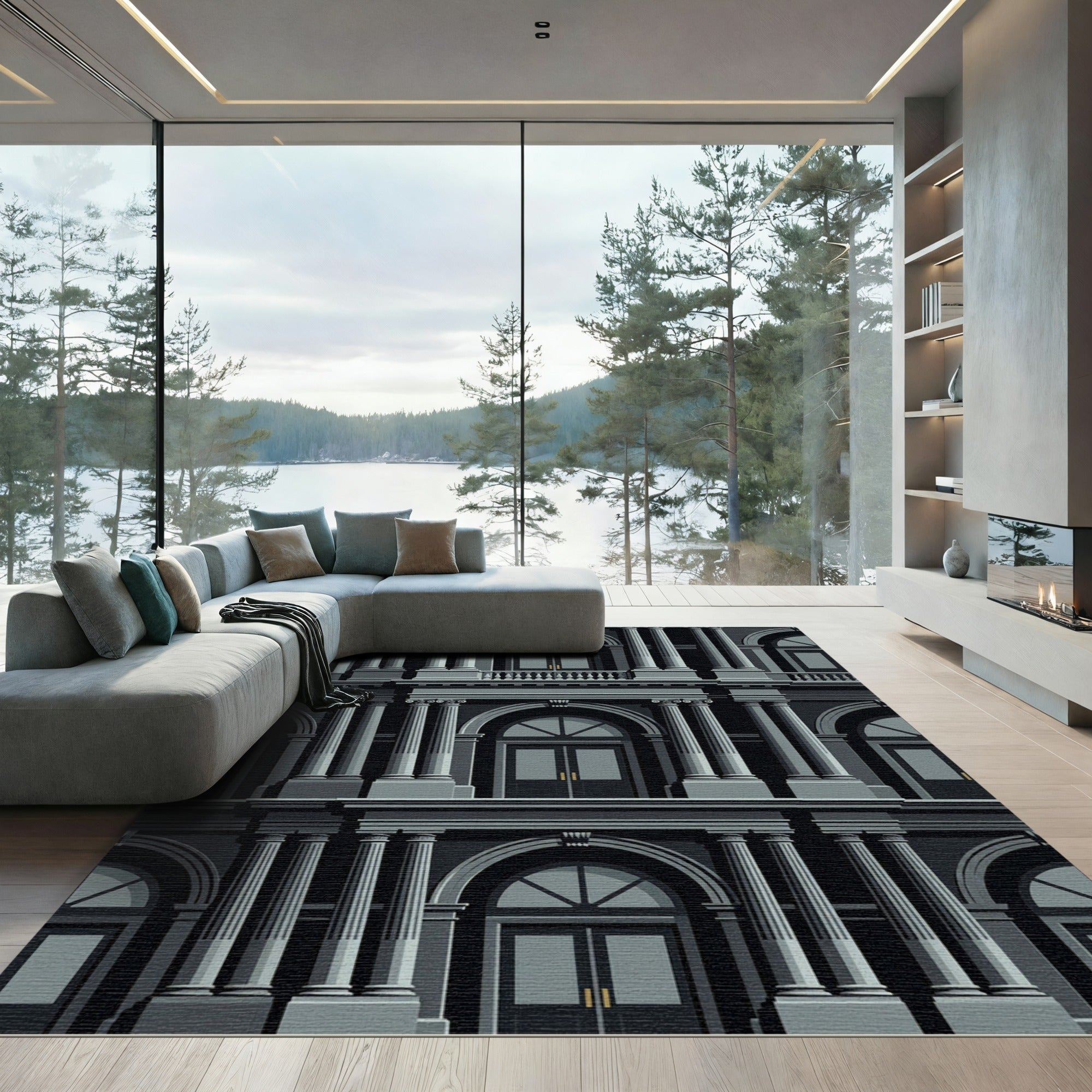 Monochromatic Neoclassical Architectural Repeats Rug