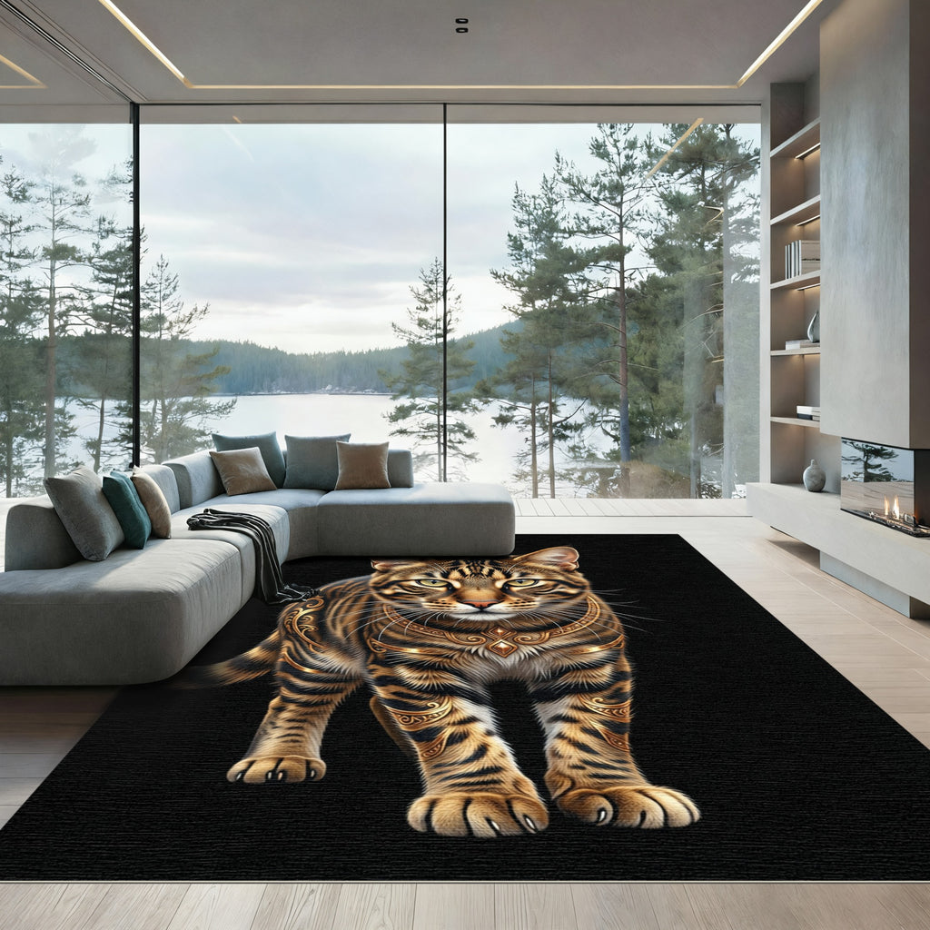 Golden Tiger Filigree Animal Portrait Rug