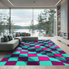 Vibrant Neon Wavy Checkered Warp Rug