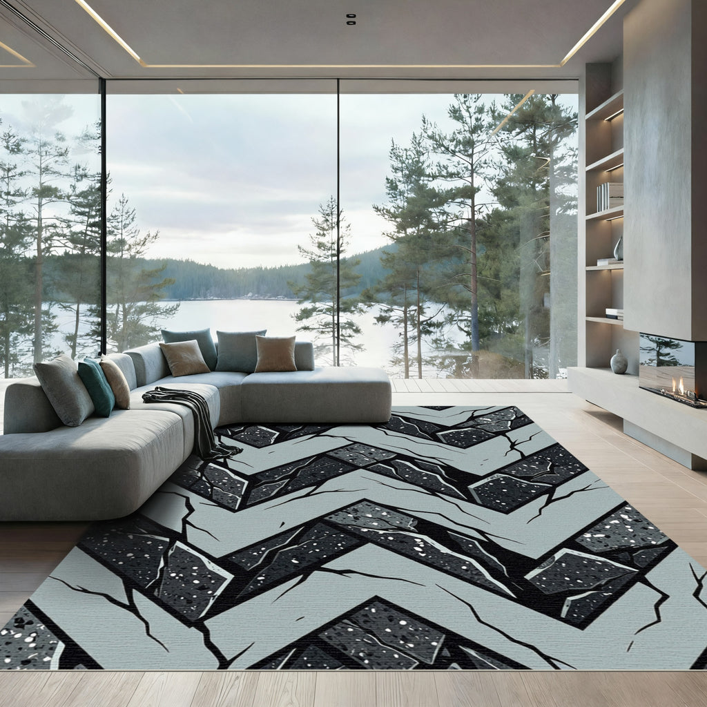 Geometric Concrete Chevron Graphic Gray Black Rug