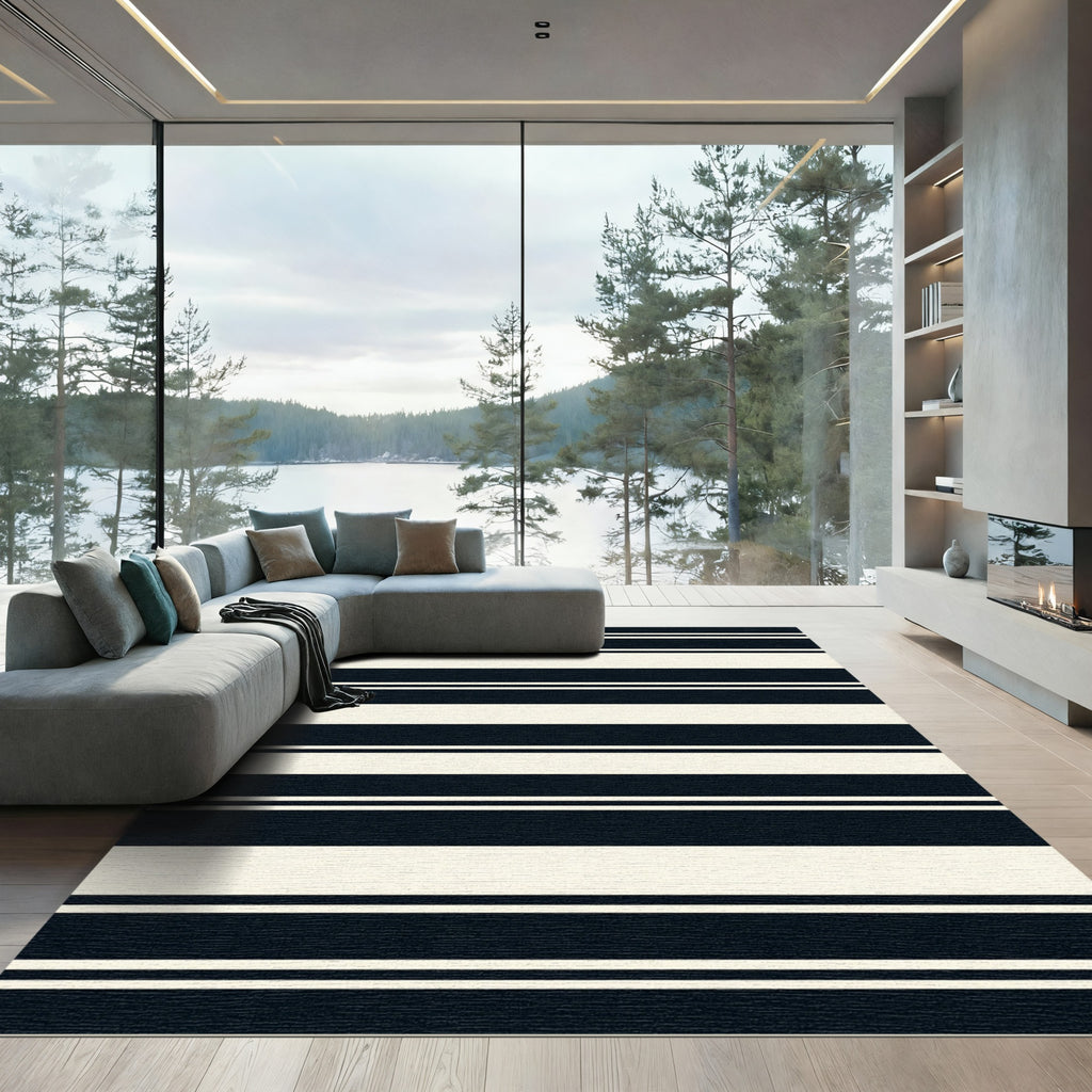 Classic Navy Cream Horizontal Stripe Rug