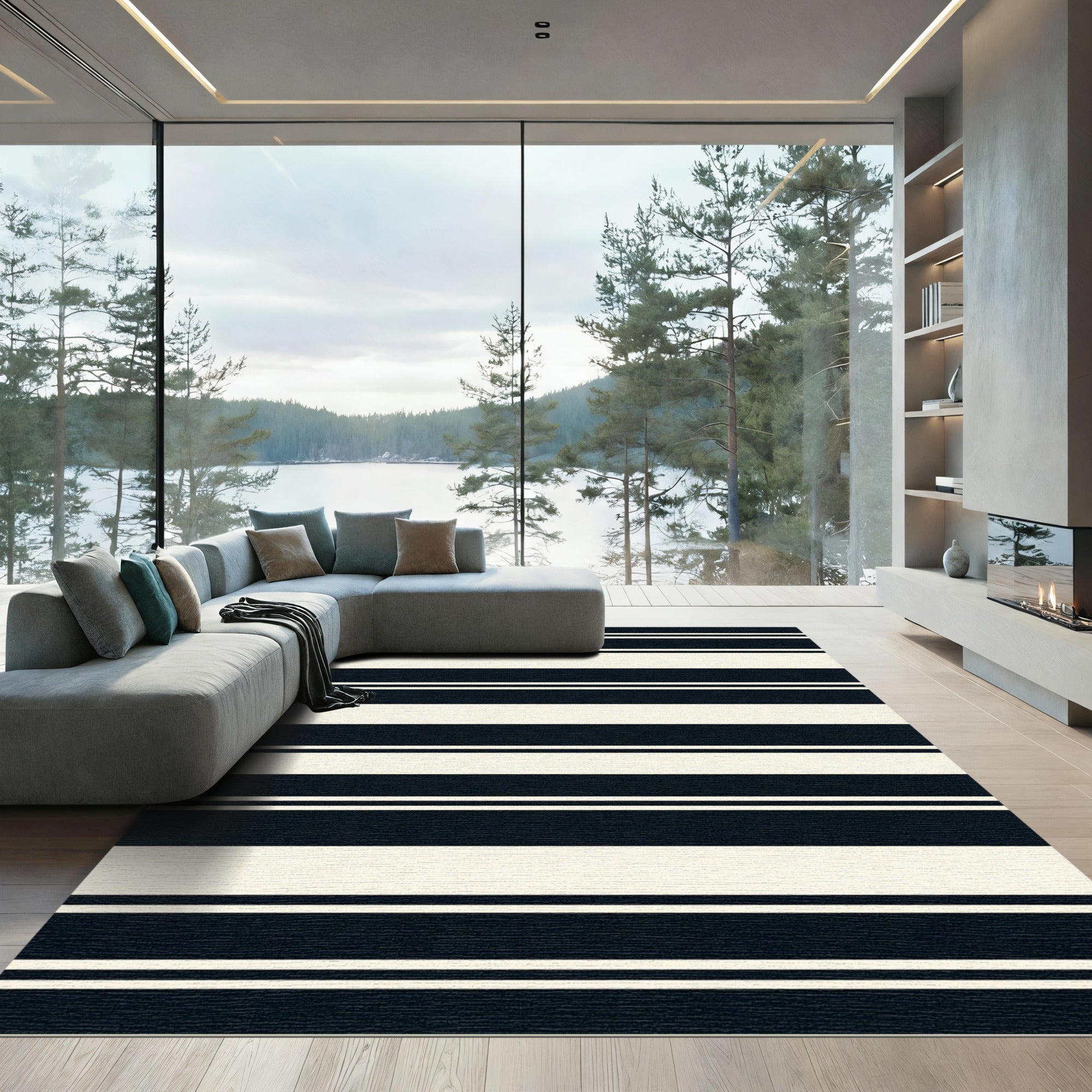 Classic Navy Cream Horizontal Stripe Rug