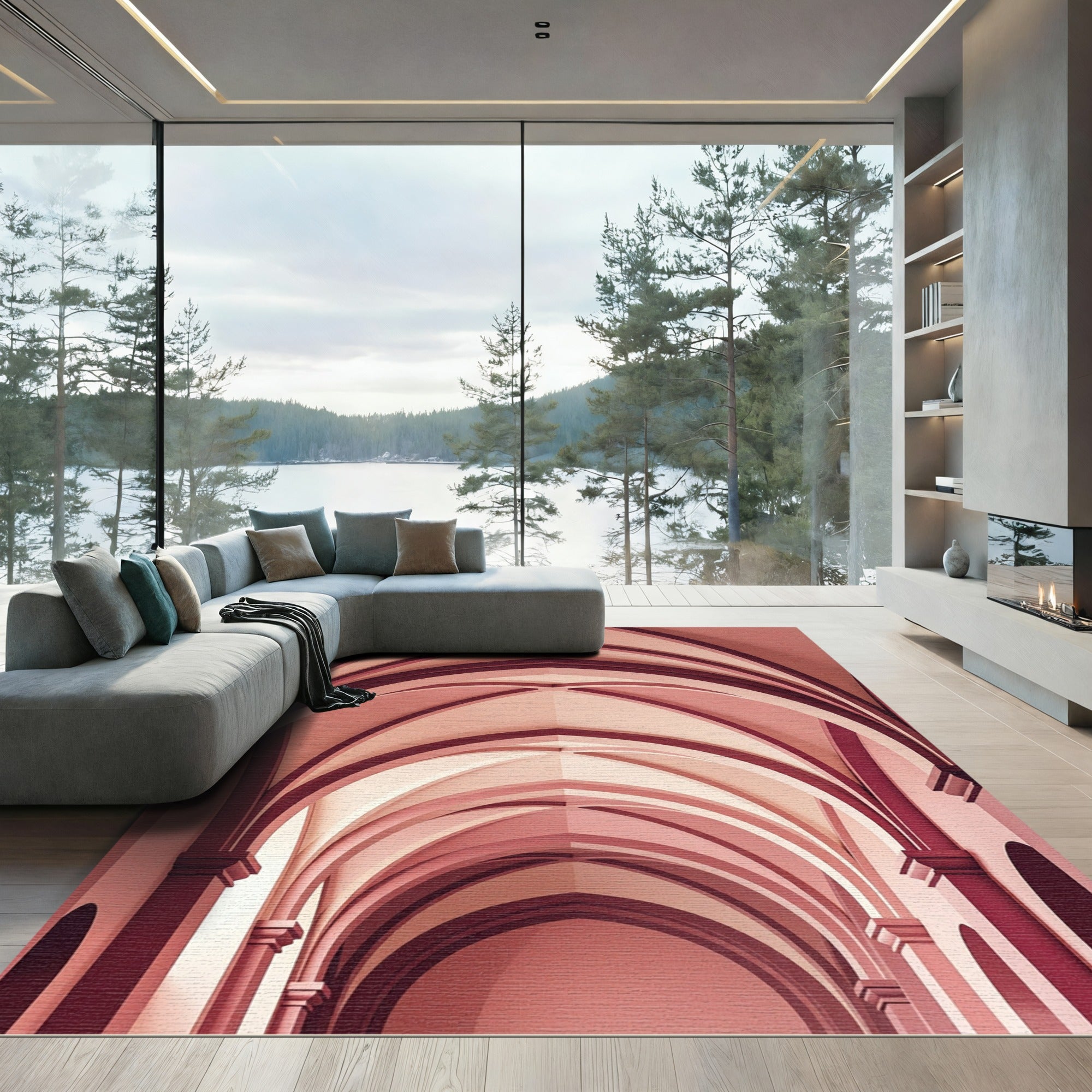 Crimson Pink Gothic Archway Rug