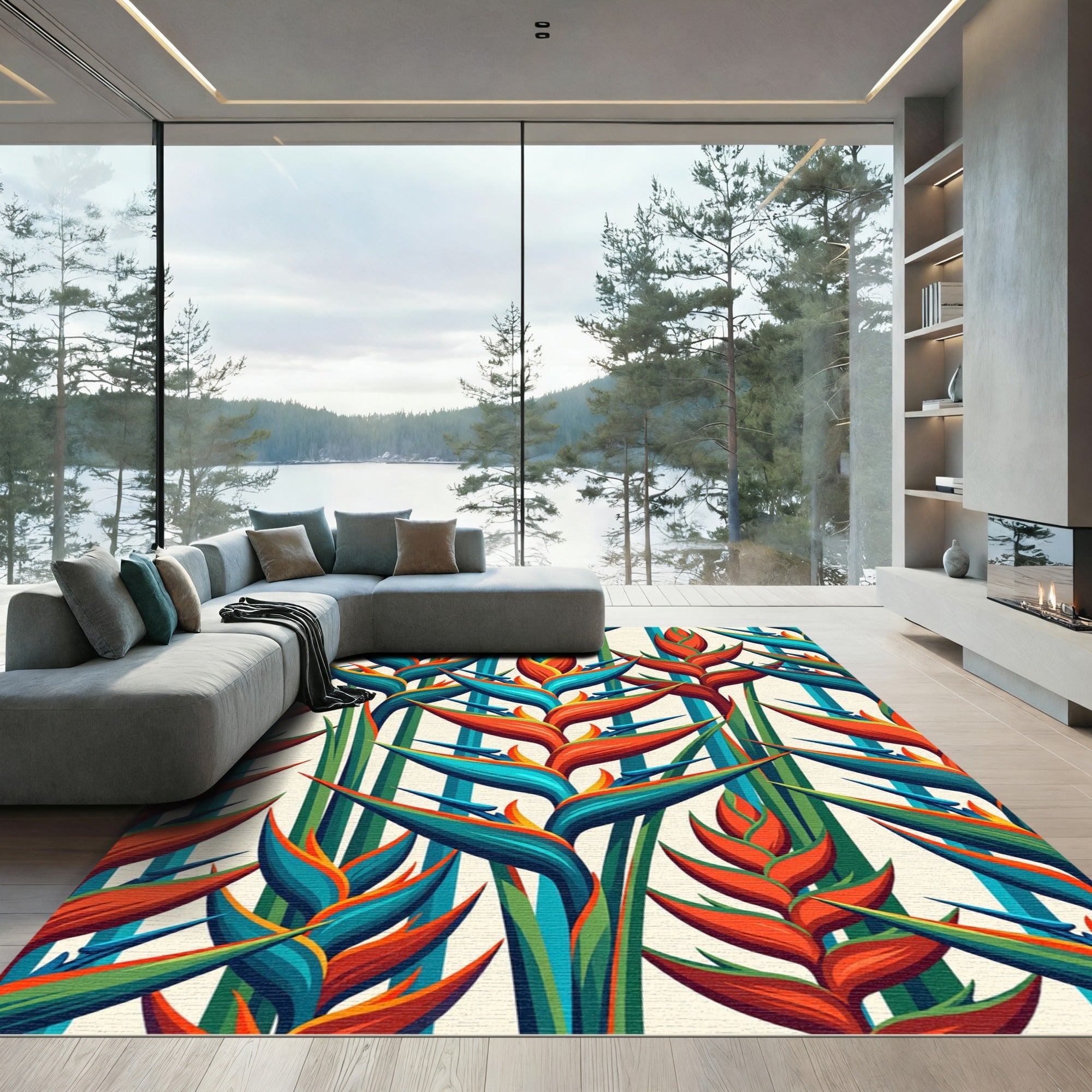 Vibrant Tropical Heliconia Botanical Art Rug