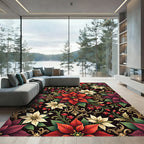 Rich Red Cream Poinsettia Scrolls Rug