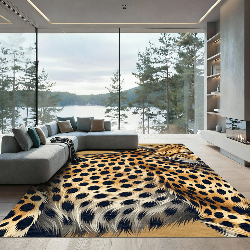 Golden Leopard Spot Fur Texture Rug