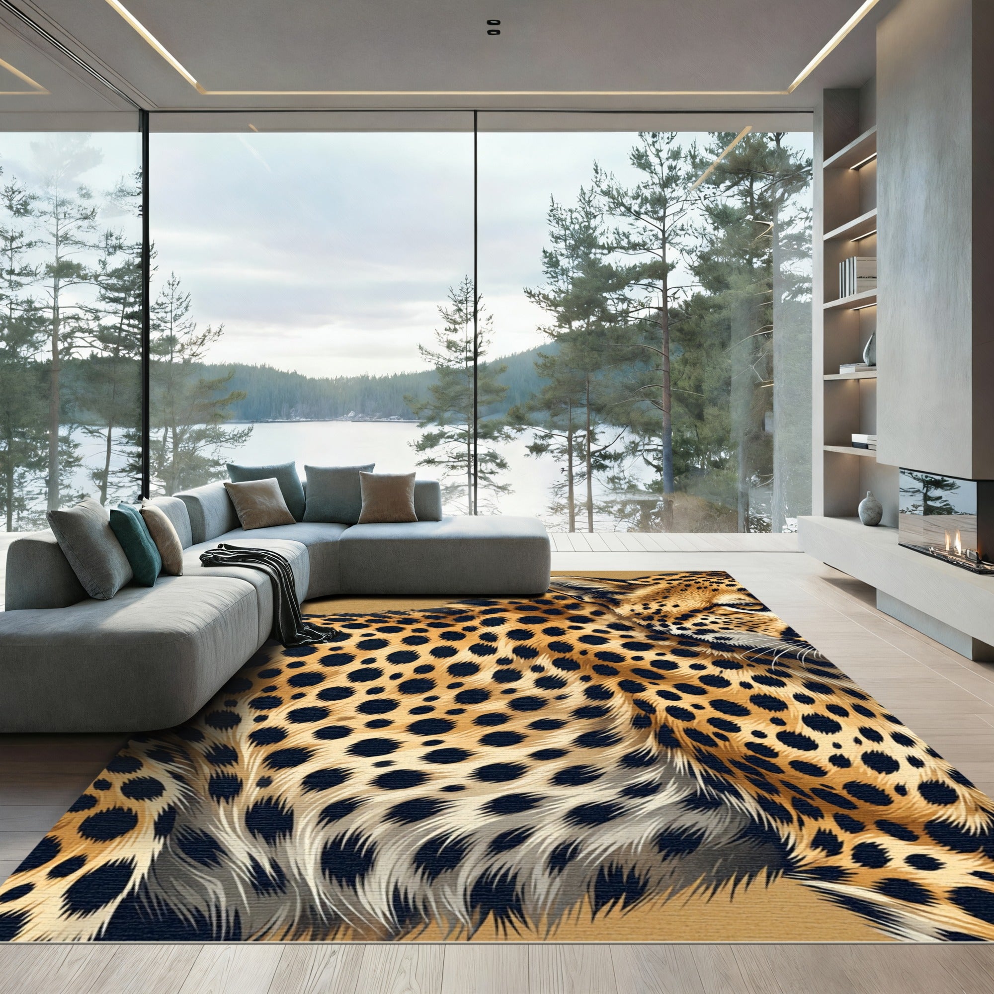 Golden Leopard Spot Fur Texture Rug