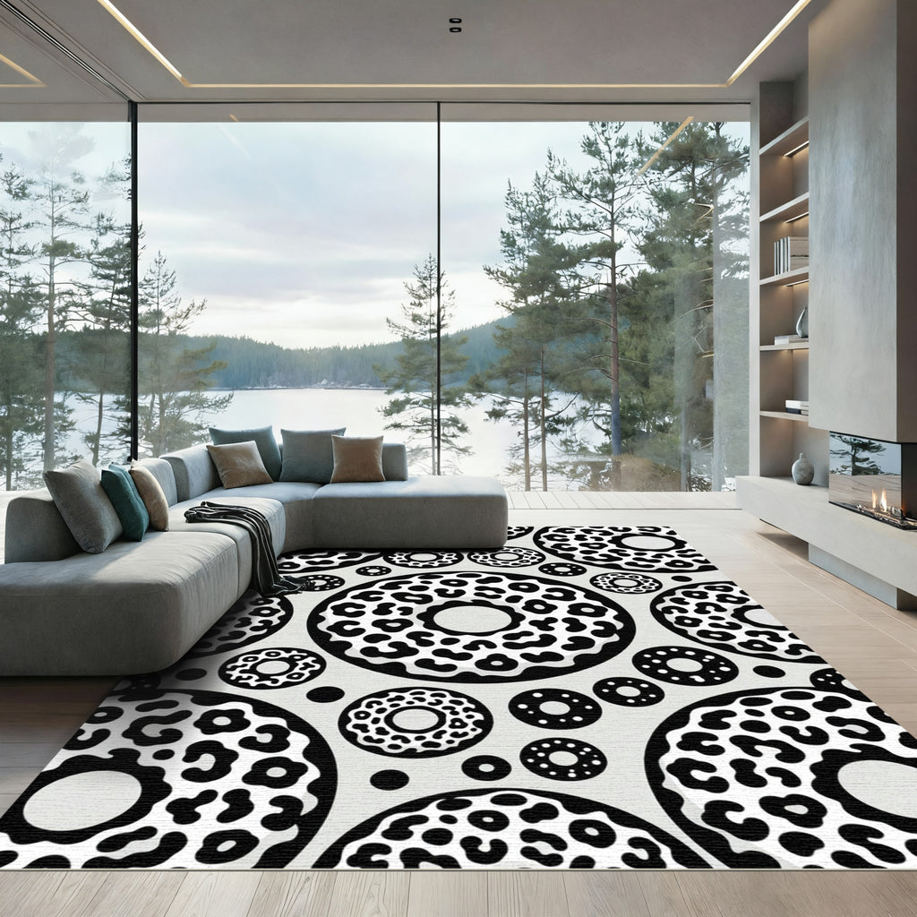 Monochrome Leopard Spotted Donut Illustration Rug