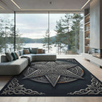Ornate Silver Star Celestial Medallion Rug